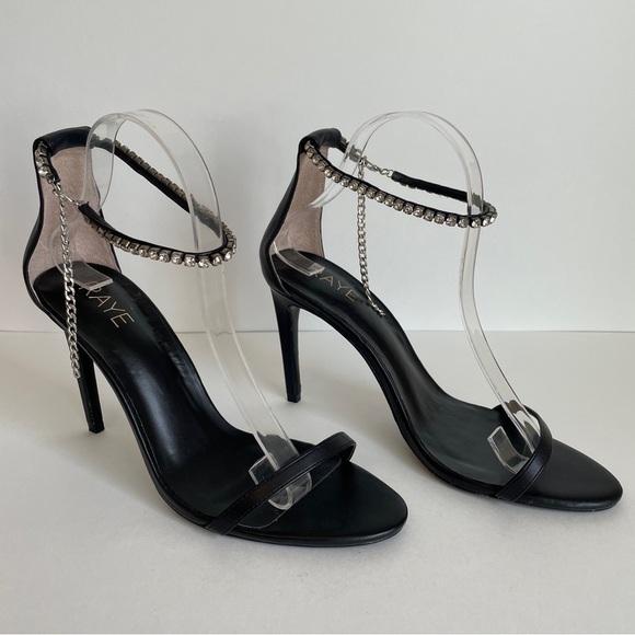 RAYE Womens Black Nissa Strappy Open Toe Heel Rhinestone Ankle Strap Size 10 - Picture 1 of 13